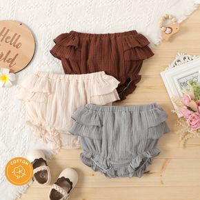 100% Cotton Crepe Baby Girl Solid Layered Ruffle Shorts