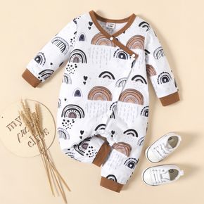 Baby Boy Allover Rainbow Print Long-sleeve Snap Jumpsuit