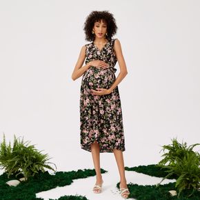 Maternity Floral Print Ruffled Tank Dress