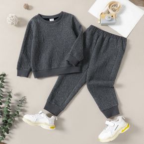 2pcs Toddler Boy 100% Cotton Textured Pullover Sweatshirt and Dark Grey Pants Set