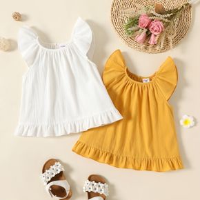 Toddler Girl 100% Cotton Solid Color Flutter-sleeve Tank Top