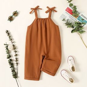 Toddler Girl 100% Cotton Bowknot Design Brown Jumpsuits