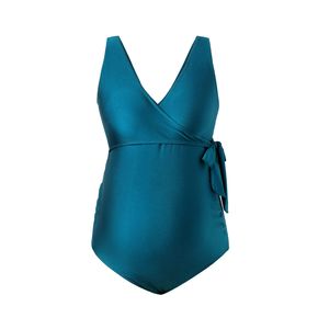 Maternity Solid Side Belted One Piece Swimsuit