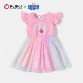 Peppa Pig Baby Girl Pink Graphic Flutter-sleeve Colorful Mesh Dress