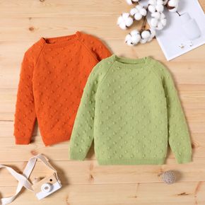 Toddler Girl Textured Popcorn Knit Raglan Sleeve Solid Color Sweater