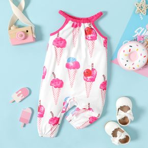 Baby Girl Allover Ice Cream Cone Print Halter Sleeveless Jumpsuit