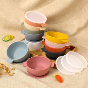 Food Grade Silicone Suction Bowl with Lid Babies Toddlers Self Feeding Utensils