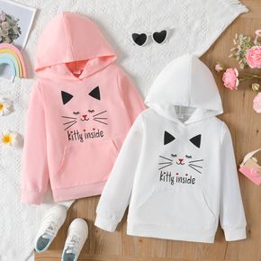 Kid Girl Letter Cute Cat Print Pocket Design Hooded Sweatshirt