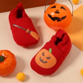 Sapatos prewalker vermelhos com padrão de abóbora de halloween para bebês/crianças