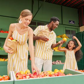 Family Matching Yellow Striped Cami Dresses and Short-sleeve Tops Sets