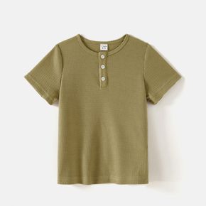 Kid Boy Solid Color Waffle Button Design Henley Shirt
