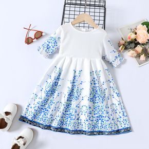Ethnic Style Toddler Girl Floral Short-sleeve Blue and White Dress