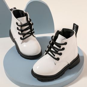 Toddler / Kid Side Zipper Lace Up Front White Boots