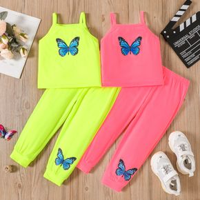 2pcs Toddler Girl Butterfly Print Camisole and Elasticized Pants Set