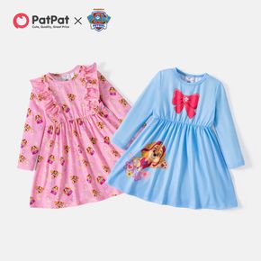PAW Patrol Toddler Girl Bowknot Print/ Allover Print Ruffled Long-sleeve  Dress