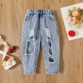 Toddler Girl Casual Straight Blue Ripped Denim Jeans