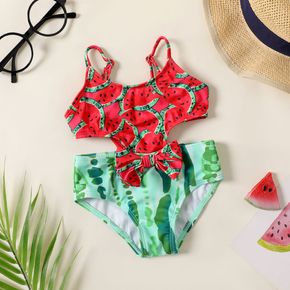 Baby Girl Allover Watermelon Print Bow Front Cut Out One-Piece Swimsuit
