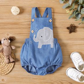 Baby Boy/Girl Cartoon Elephant Embroidered Denim Overalls Shorts
