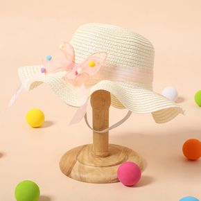 Toddler / Kid Net Yarn Bow Colorful Ball Decor Straw Hat