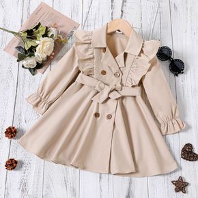Toddler Girl Lapel Collar Ruffled Double Breasted Belted Coats