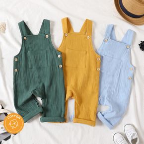 100% Cotton Crepe Baby Boy Solid Overalls with Pocket