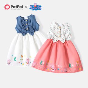 Peppa Pig Toddler Girl Ruffled Bowknot Design Denim/Polka dots Sleeveless Cototn Dress