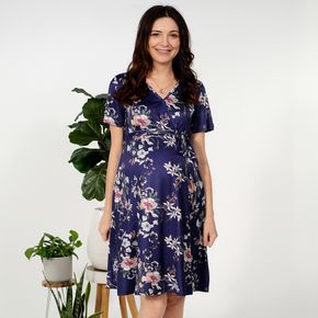Nursing Floral Print Short-sleeve Belted Side Wrap Dress