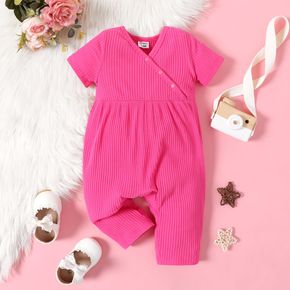 Baby Girl Pink Rib Knit Short-sleeve Jumpsuit