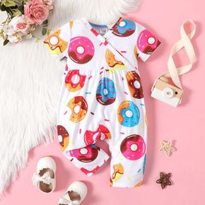 Baby Girl Allover Colorful Donut Print Short-sleeve Jumpsuit