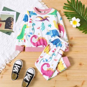 2-piece Toddler Girl Dinosaur Allover Pullover Sweatshirt and Sweatpants Set