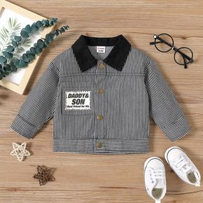 Baby Boy Contrast Collar Pinstriped Long-sleeve Button Up Jacket