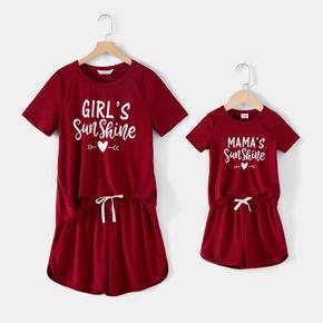 Love Heart & Letter Print Rib Knit Short-sleeve T-shirts and Shorts Sets for Mom and Me