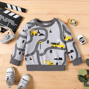 Baby Boy Allover Construction Vehicle Print Long-sleeve Pullover Sweatshirt