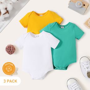 3-Pack Baby Boy/Girl 100% Cotton Short-sleeve Solid Rompers Set