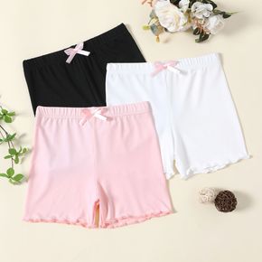 Pantalones cortos de polainas de color sólido con ribete de lechuga con diseño de lazo para niña