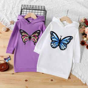 Toddler Girl Butterfly Print Long-sleeve Hooded Sweatshirt Dress