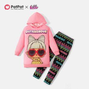 L.O.L. SURPRISE! 2pcs Kid Girl Cartoon Print Pink Hoodie Sweatshirt and Stripe Leggings Set