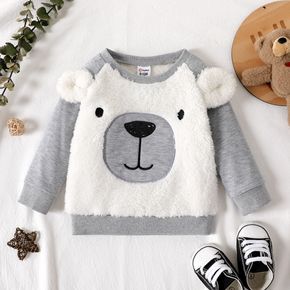 Baby Boy Cotton Long-sleeve Cartoon Bear 3D Ears Decor Fluffy Pullover Sweatshirt