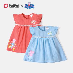 Peppa Pig Toddler Girl 100% Cotton Floral Print Tasseled Flutter-sleeve Crepe Blouse