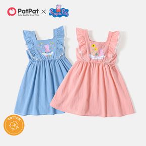 Peppa Pig Toddler Girl Floral Print 100% Cotton Ruffled Sleeveless Crepe Dress