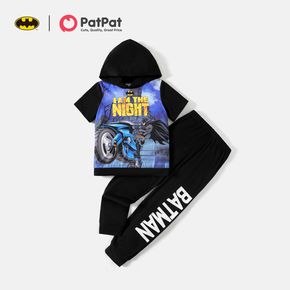 Batman 2pcs Kid Boy Letter Print Hooded Short-sleeve Tee and Black Pants Set