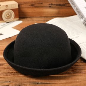 Chapéu-coco redondo de lã para criança/criança chapéu derby de feltro sólido