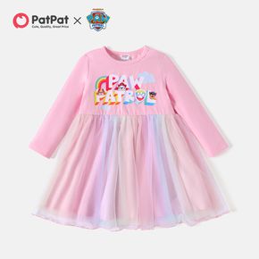 PAW Patrol Toddler Girl Letter Print Mesh Long-sleeve Pink Cotton Dress