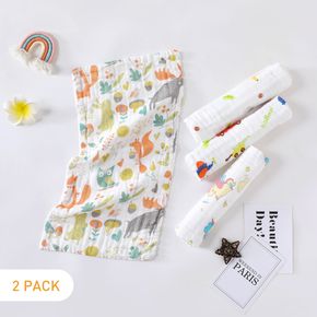2-pack 100% Cotton Towel Cartoon Pattern Face Washing Water Absorption Towel 6-layer Gauze Soft Breathable Baby Towel