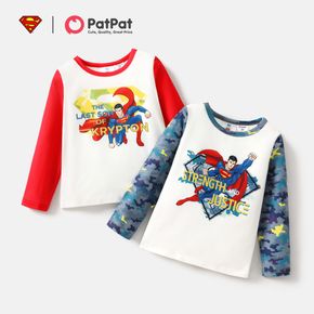 Superman-Kleinkind-Junge, Held und Logo, Langarm-T-Shirt in Farbblock-Optik