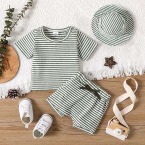 3pcs Baby Boy/Girl Striped Short-sleeve T-shirt and Shorts with Bucket Hat Set
