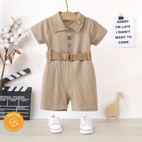 Baby Boy/Girl 95% Cotton Short-sleeve Button Front Belted Overalls Shorts