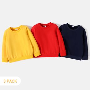 3-Pack Toddler Boy 100% Cotton Casual Solid Color Pullover Sweatshirt