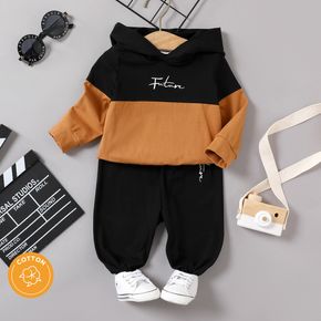 2pcs Baby Boy 95% Cotton Long-sleeve Letter Print Colorblock Hoodie and Sweatpants Set