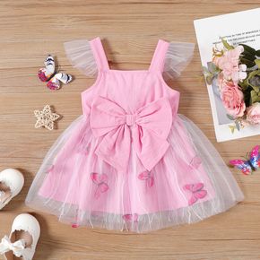 Baby Girl 100% Cotton Flutter-sleeve Bow Front Allover Butterfly Print Mesh Dress